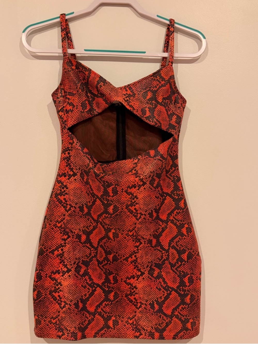 hours Dark Orange Snake Print Cutout Mini Dress